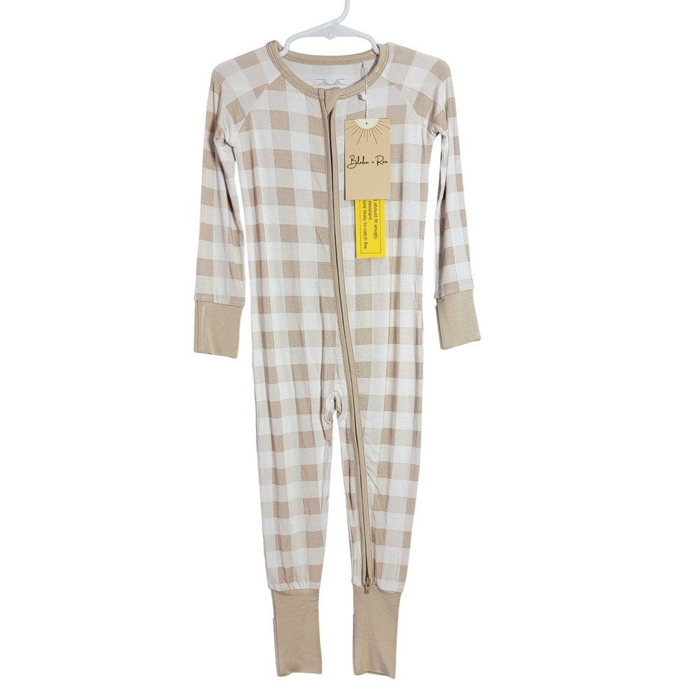 Blake and Rae Bamboo Plaid Zipper Pajama Sleeper 18-24M Tan White Romper PJS NWT